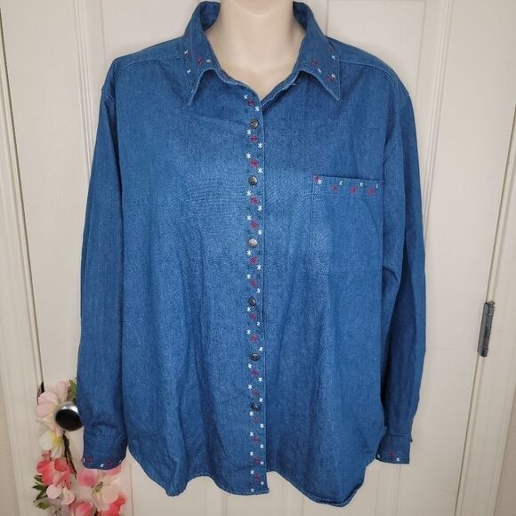 Eagle's Eye Christmas snowflake denin jeans shirt large - Picture 1 of 7